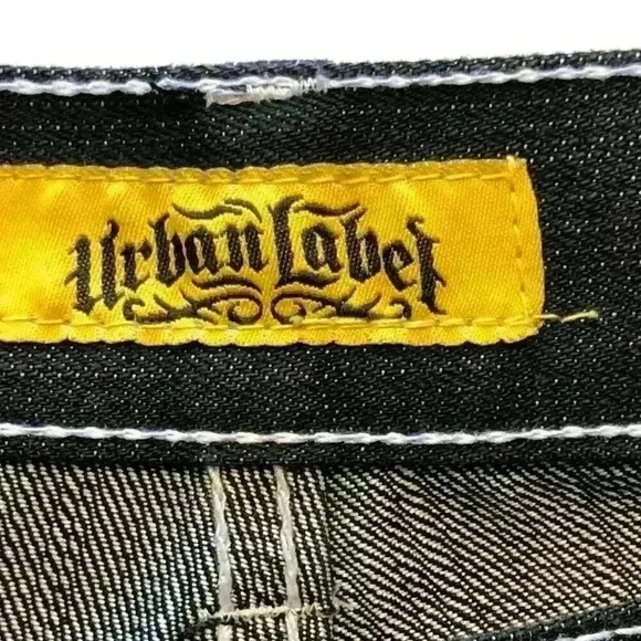 Urban Label Jeans mens 38x34 high rise Y2K Hip Hop Skater black flaw - Picture 12 of 15